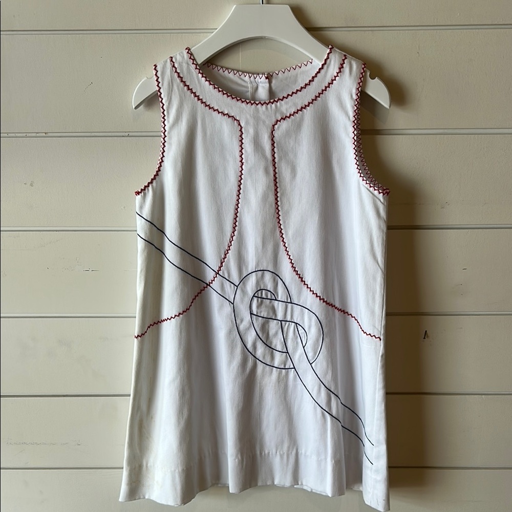 White Sleeveless Crew Neck nautical Shift Dress